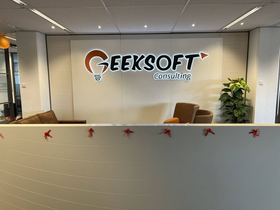LED channel letter logo on corporate office reception wall